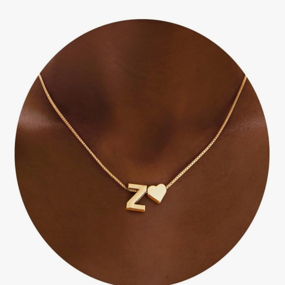 Gold Initial 'Z' Necklace with Heart Pendant